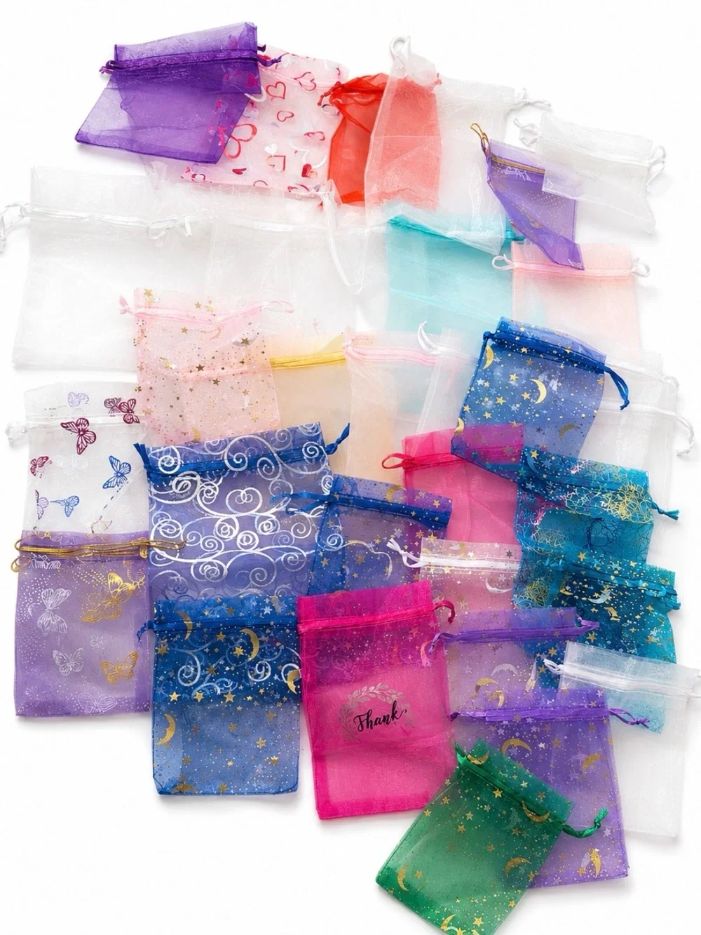 BUY NOW 40 Pc Mixed Size & Design Organza Bags - S-XL